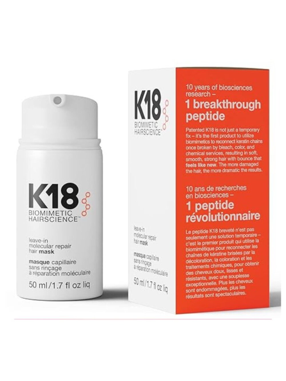 K18 Leave-In Molecular Repair Hair Mask 1.7oz Patented Damage Repair Frizz Contr